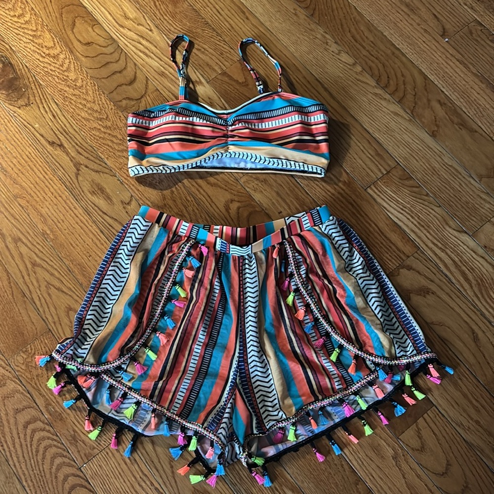 4 PC Striped Bikini Set with Multicolor Design